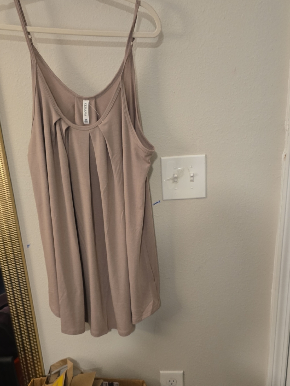 Zenana Outfitters Taupe Pleated Spaghetti-Strap Tank